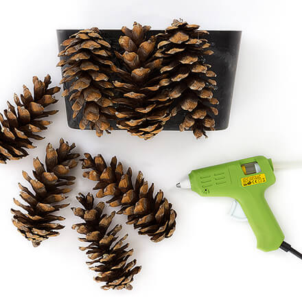 Ideen mit Weihnachtssternen - Idee Schritt 1 Zapfen werden mit Hilfe einer Heißklebepistole zusammengeklebt.