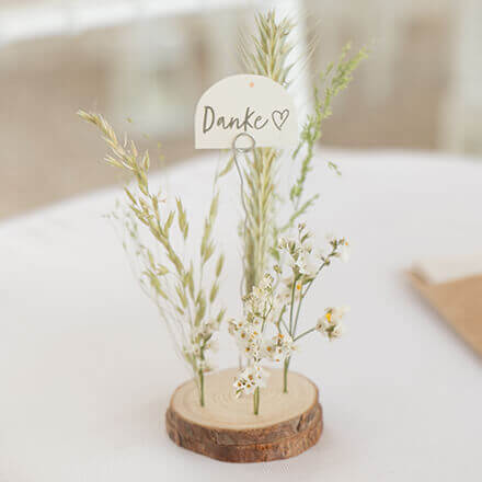 Ikebana Gastgeschenk zur Hochzeit - fertig Kleines Ikebana mit Trockenblumen und einem "Danke" Schild