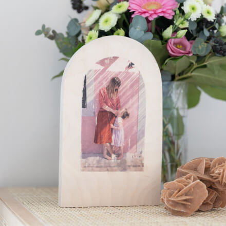 Muttertagsgeschenk basteln: Foto auf Holz Ergebnis das fertige Muttertagsegschenk